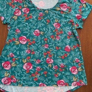 Women's LuLaRoe Classic tee size 3X (fits like a 2X) - jade green w pink flowers